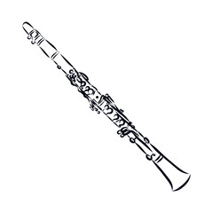 trumpet isolated on white background, clarinet sketch, music instrument  - obrazy, fototapety, plakaty