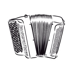 accordion isolated on white background, bayan music instrument sketch 