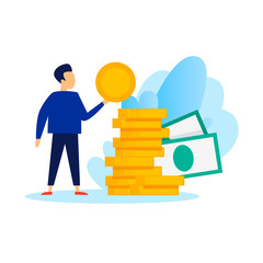 Sponsor, man gives money. Flat style vector illustration.