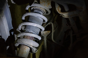shock absorber with spring with wear and rust