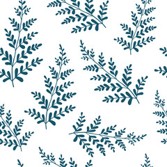 Hand drawn fern leaves. Vector seamless pattern. Minimalistic texture for wallpaper, pattern fills, web page background, surface textures. Hand drawn, botany