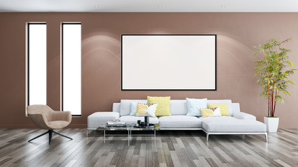 large luxury modern bright interiors with mock up poster frame illustration 3D rendering