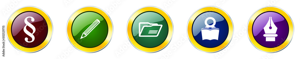 Leinwandbilder Set of colorful web glossy vector icons, paragraph, justice, draw and document buttons in eps 10 for webdesign and mobile applications on white background