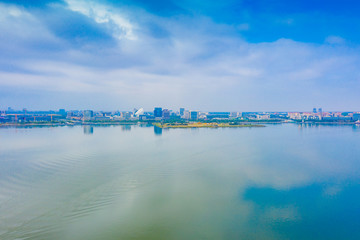 Fototapeta na wymiar Panoramic aerial photographs of the scenery of the Drip Lake in Pudong New Area, Shanghai, China