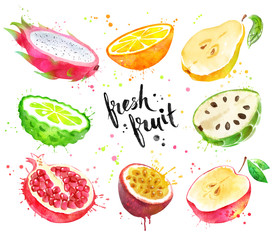 Illustration set of halved fruit