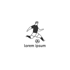 A male football player. Vector hand drawn logo template. Active way of life. Professional sport.