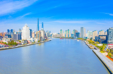 Fototapeta na wymiar Panoramic aerial photographs of the city on the banks of the Huangpu River in Shanghai, China