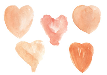 Watercolor set of hand painted hearts in pastel cream colors. Perfect for Valentine's day or romantic design