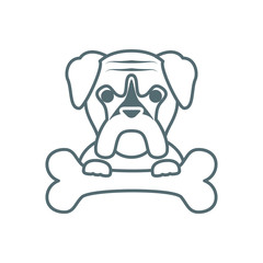cute little dog boxer with bone line style icon
