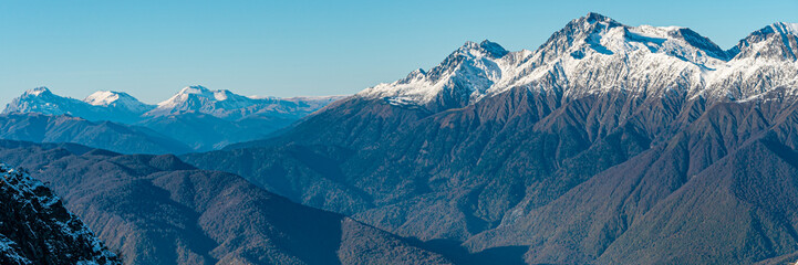 High mountains under snow in the winter.