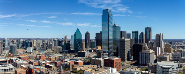 Dallas, Texas cityscape with blue sky at sunny day