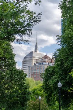 View Of Boston Skyscraper Berkeley Building From Public Garden