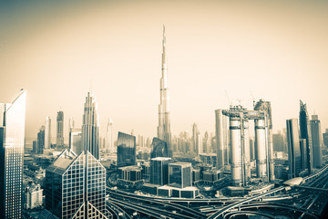 Naklejka na ściany i meble Dubai skyline at sunset