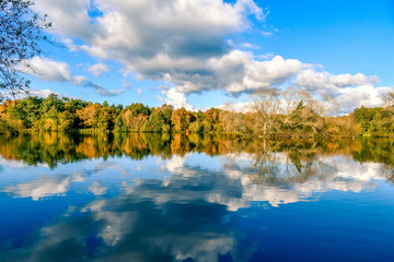 Fototapeta premium walk on the autumn colors by the lake