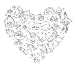 Baby goods store seamless background pattern Newborn products and toys.