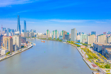 Panoramic aerial photographs of the city on the banks of the Huangpu River in Shanghai, China