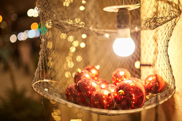 City street outdoor decorated Christmas tree