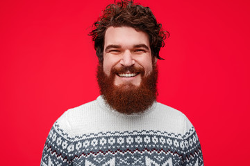 Cheerful bearded guy in sweater
