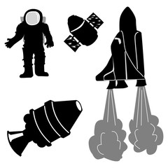 Set of vector silhouettes of space objects