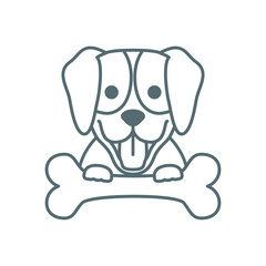 cute little labrador dog with bone line style icon