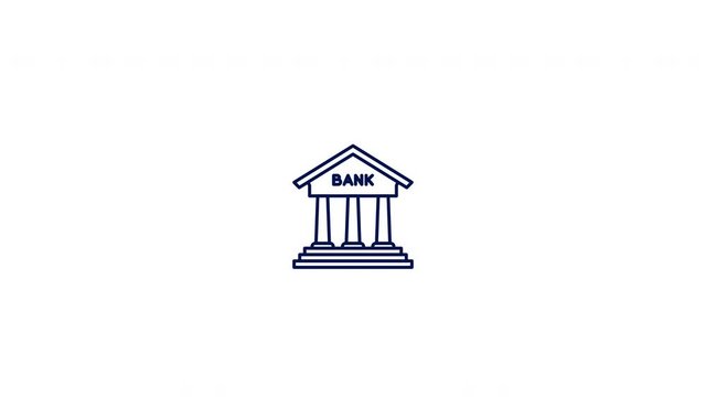 Bank Line Icon Animation. 4K Motion Graphic with Alpha Channel.