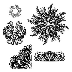 Abstract Mandalas ornament set. floral Vintage decorative elements in hand drawn ethic style.Russia, Ukraine, Islam, Arabic, Indian motifs. isolated background vector illustration.