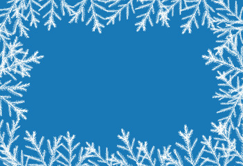 Fototapeta na wymiar Horizontal blue christmas background with white christmas trees