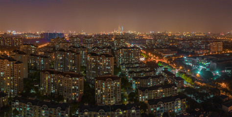 Fototapeta na wymiar Panoramic aerial photography of the night view of Shanghai, China