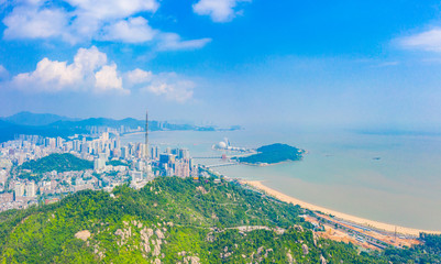 Panoramic aerial photography of the seaside park in Zhuhai City, Guangdong Province, China