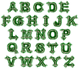 Green Grass And Flowers Alphabet. Font For Your Design. 3D Illustration