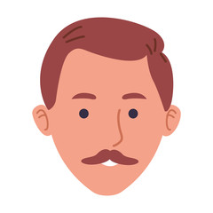 cartoon man with mustache icon, flat design