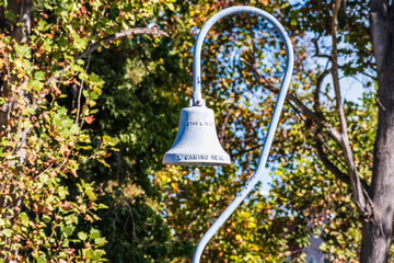 El Camino Real historic cast metal bell marker placed close to downtown Sunnyvale, San Francisco...