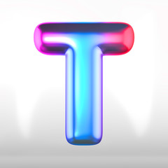 Holographic english alphabet uppercase isolated on white. 3D rendered multicolor glossy alphabet type for poster, banner, advertisement, decoration.