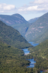 A valley in the Charlevoix region in Quebec seen from the top of a mountain.