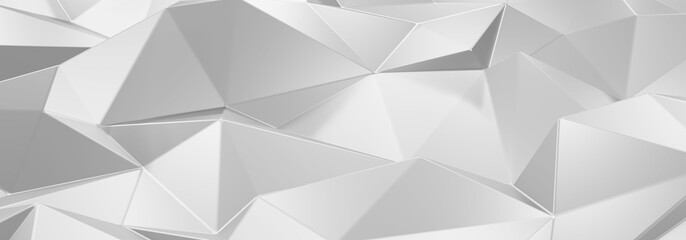 3d ILLUSTRATION, of abstract WHITE crystal background, triangular texture, wide panoramic for wallpaper