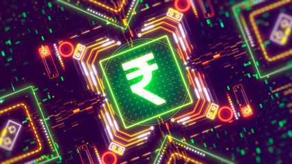 India rupee money sign. Futuristic style 3d illustration with neon colors