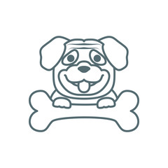 cute little pug dog line with bone style icon