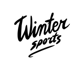 Obraz premium Calligraphic Brush lettering winter sport. Engraved hand drawn in old vintage sketch. Badge or emblem, logo for sign.