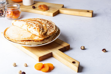 Thin pancakes, ingredients, making blini crepes