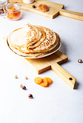 Thin pancakes, ingredients, making blini crepes