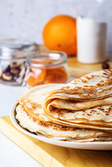 Thin pancakes, ingredients, making blini crepes