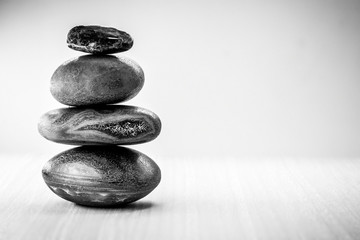 Pyramid of the stones,black and white. Zen stone, meditation concept, zen lifestyle.