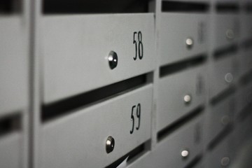 Mailboxes with numbers on the floor view 