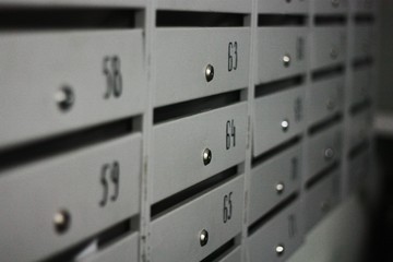 Mailboxes with numbers on the floor view 