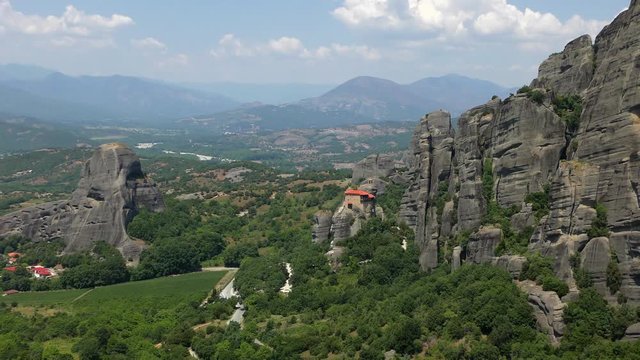 Hot summer day. Monastary of St. Nicholas Anapausas in Meteora. Thessaly mountains, Greece.
