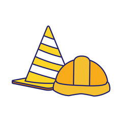traffic cone and safety helmet icon