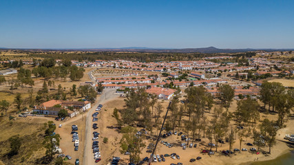 Obraz premium Amazing lake with cristal water surrounded by trees. Mina de S. Domingos, Mertola Alentejo Portugal. drone photo.