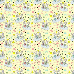 Pattern con coniglietti per bebè su sfondo giallo