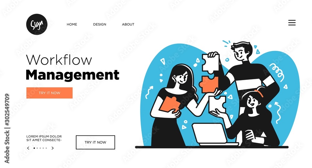 Poster workflow management business concept. web page template. outline vector style