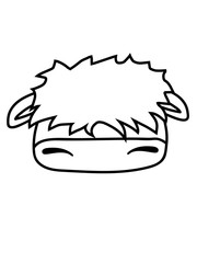 niedliche hochland kuh gesicht kopf haarig pelz süß hübsch clipart comic cartoon kalb baby kind stier lange haare klein bauer nutztier milchkuh liebe